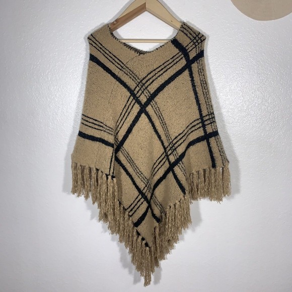 Janice Black Brown Tasseled Fringed Sweater Poncho (one Size Fits All) Women’s - Picture 2 of 7